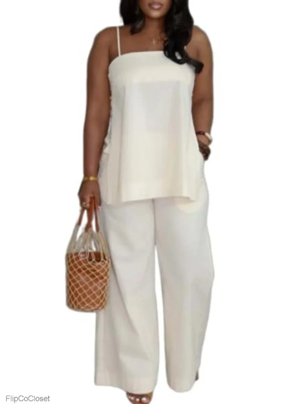 Womens Linen 2 Piece Pants Set Sleeveless Wide Leg Lounge Vacation Outfit